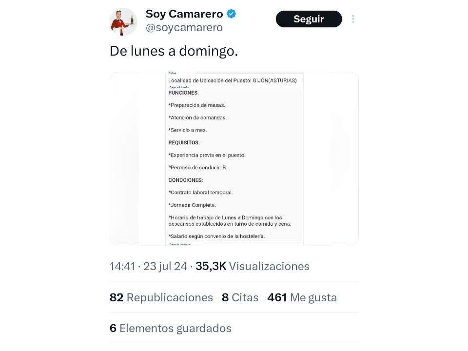 Publicación de Soy Camarero.
@SoyCamarero