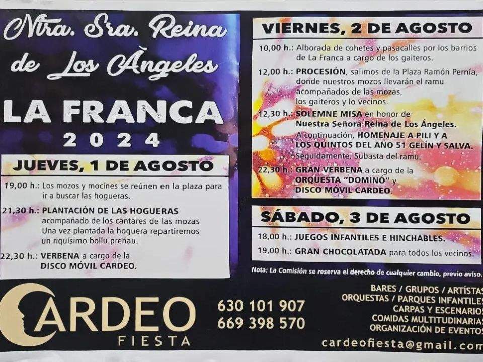 Cartel Fiesta de Nuestra Señora de los Ángeles en La Franca.
Ayuntamiento de Ribadedeva